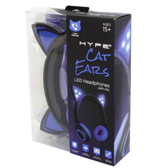 Blue HYPE Cat Ears LED Headphones with Mic - Picture 1 of 2